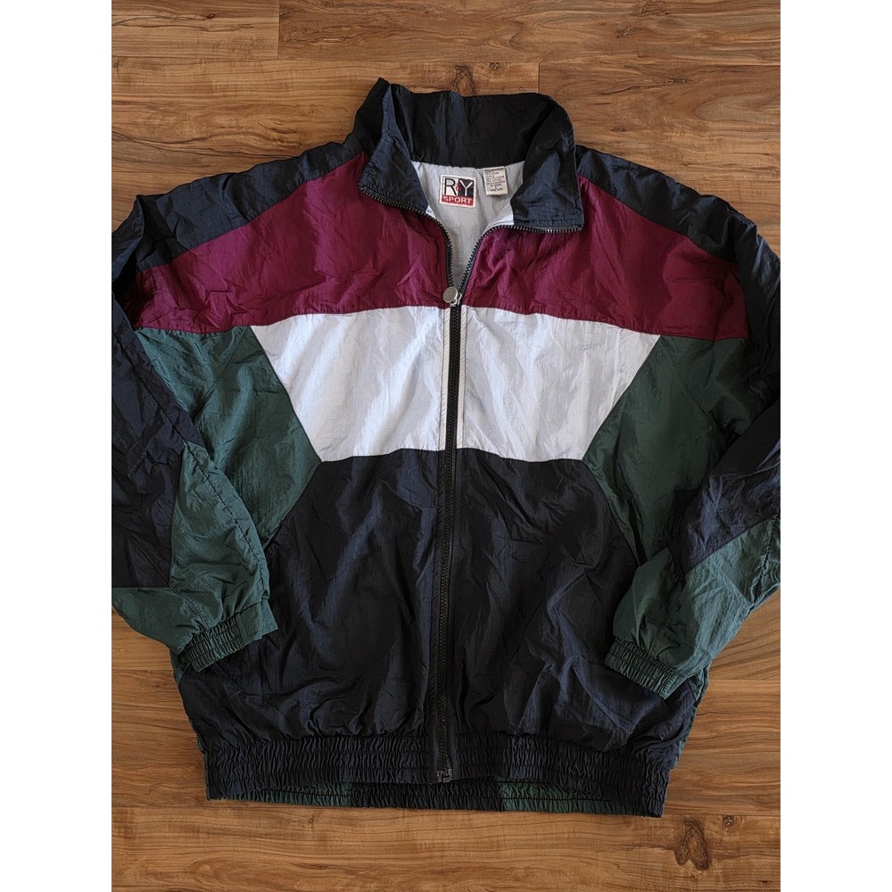 Vintage RY Sport Jacket Mens Large Multicolor Colorblock Windbreaker Full Zip